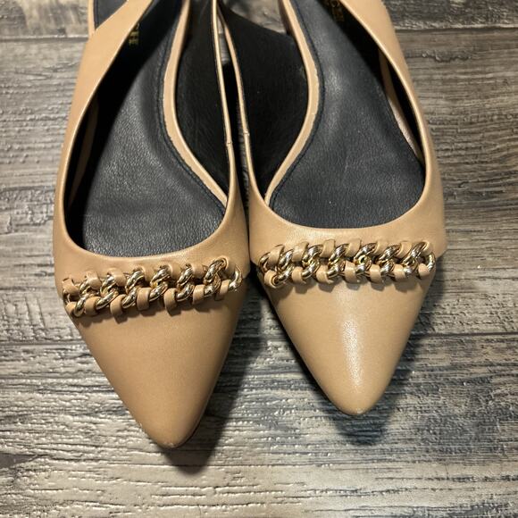 Coach Leather Rodney Pointed Toe Slingback Flats Braided Chain 6.5 Tan - Picture 2 of 6